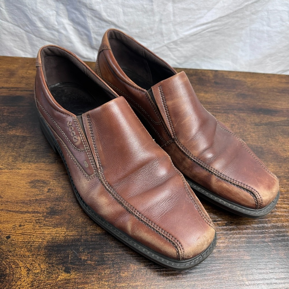 ECCO Brown Leather Slip Loafer Bicycle Toe Dress Mens Shoes Size 45 (12) Classic